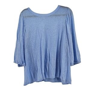J. Jill Blue Linen Knit 3/4 Sleeve Top Blouse Coastal Lagenlook Minimalist Large